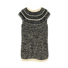 Chanel Coco Mark Button Dress Wool Nylon Black Cream