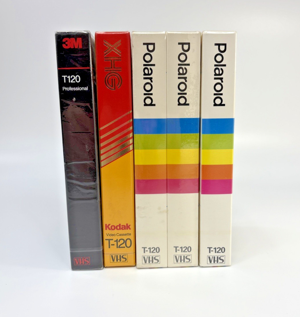 Lot of 5 Polaroid, Kodak, 3M VHS Tapes 120 Minutes Each SEALED UNOPENED