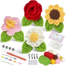 Crochet Flower Brooch Kits Beginners DIY Crochet Starter Kits with Yarn Crochet
