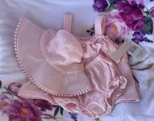 Catherine Malandrino Baby 3 Piece Outfit Set Pink Hat Top Bloomers 3-6 Months