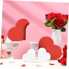 6 Pcs Valentine's Day Wood Sign Wooden Heart Shaped Sign 3 Red, Pink, White