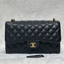 Chanel Classic Flap Jumbo Black Caviar Leather Gold Tone Hardware Preloved Bag