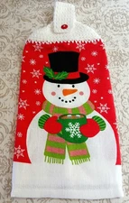 Kitchen Dish Towel With A Crochet Top ~ Snowman