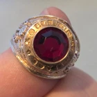 Vintage St Lucy's Priory High School Sterling Silver Ring TNC 925 Red Stone Sz 7