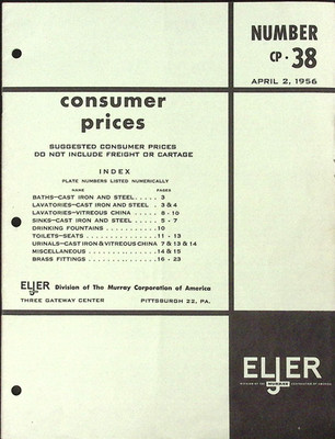 1956 Eljer Plumbing Fixtures Consumer Prices Brochure Murray Corporation