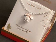 NEW Disney GIFT Minnie Mickey Fine Silver Plated Necklace Rhinestone Sparkle