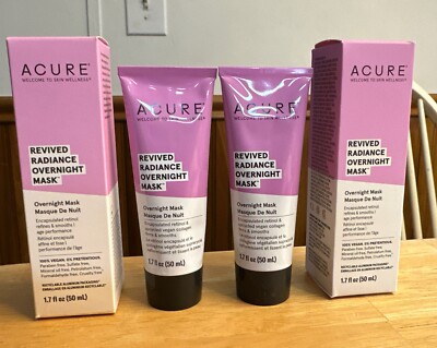 Acure Revived Radiance Overnight Mask | Full Size 1.7 Oz 50 ml | SEALED Set Of 2