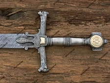 Hand Forged Damascus Steel King Solomon Crusader Sword ( Star of David pommel).