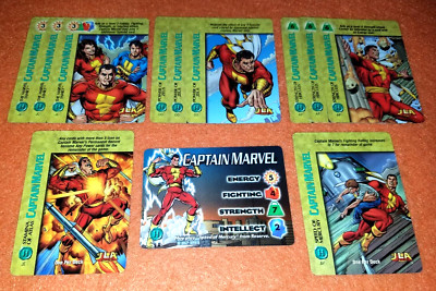 Marvel OVERPOWER CAPTAIN MARVEL JLA Player set 12 Speed Mercury Stamina Shazam