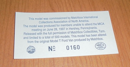 Van Ford Matchbox Y12 Y12 Modelo T MICA Hershey 1997 grande código MICA 2 - Imagen 6 de 6