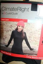Cuddl Duds ClimateRight Women's Long Sleeve Crew Base Layer Top in Black