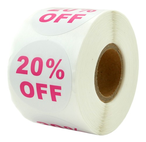 6 Rolls of "20% OFF" Discount Labels (500 labels/roll, 1.5" diameter) BPA Free! - Picture 2 of 2