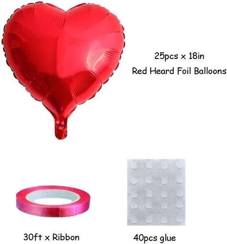 25pcs Heart Shape Foil Mylar Balloons Red 18" for 18 Inch (Pack of 25), - Picture 2 of 4