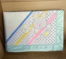 Vintage Baby Blanket Quiltex White with Satin Trim Bunny