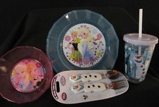 NEW Disney Store Frozen Elsa Anna Olaf 4 Piece Dinnerware Dish Meal Time Magic