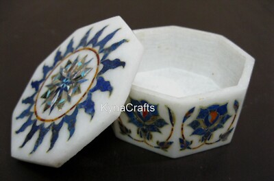 Natural Gemstone Inlay Work Trinket Box for Bed Side Marble Jewelry Box 4 Inches