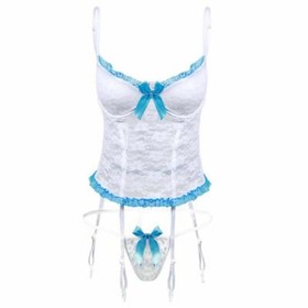 Womens Sexy Lace Bodysuit Lingerie Set Babydoll Nightwear with Garter Belts Set