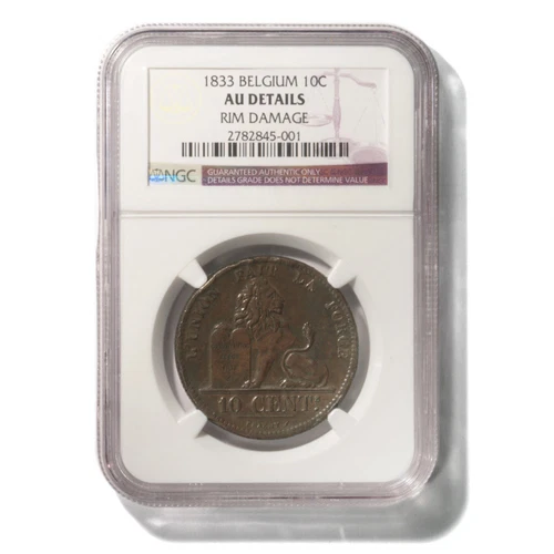 Belgium Kingdom Leopold I 10 Centimes 1833 KM-2.1 NGC AU Details Slight Rim Dama