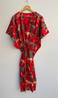 Indisches Vintage 100 % Baumwolle langes Strand Maxi Kaftan Kleid Einheitsgrö...