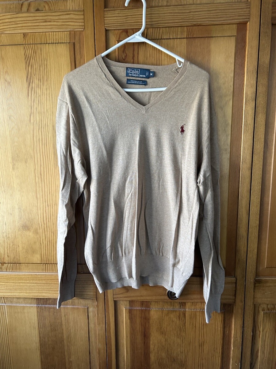Polo Ralph Lauren Men's V-neck Camel Cotton Sweater Size Medium
