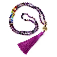 Purple Agates Stone Necklaces-Natural Beads Knotted Tassel Long Necklace Jewelry