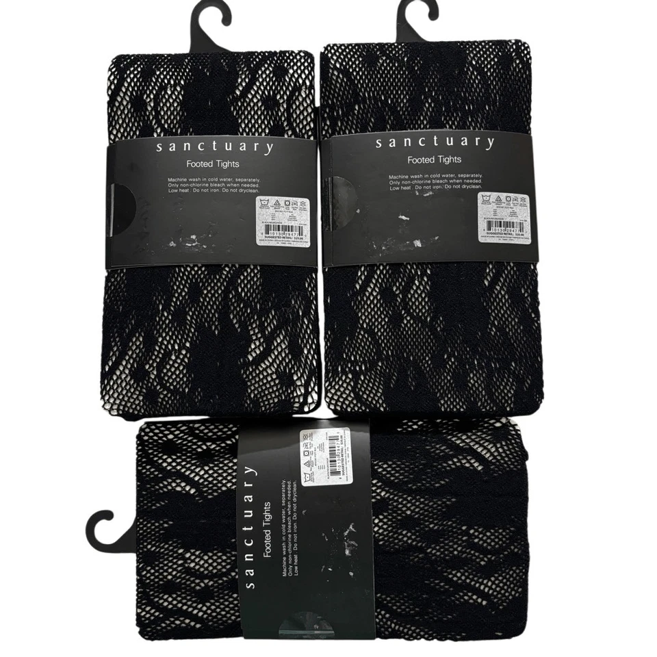 Medias de red de encaje con patas sanctuary negras patrón floral damas OSFM nuevas Foto 2 de 4