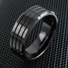 CLOSEOUT Tungsten Carbide Ring Black Multi-Grooved Wedding Band Men's Jewelry