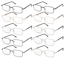 10 Pairs Metal Reading Glasses Unisex with Spring Hinge - Select your own power