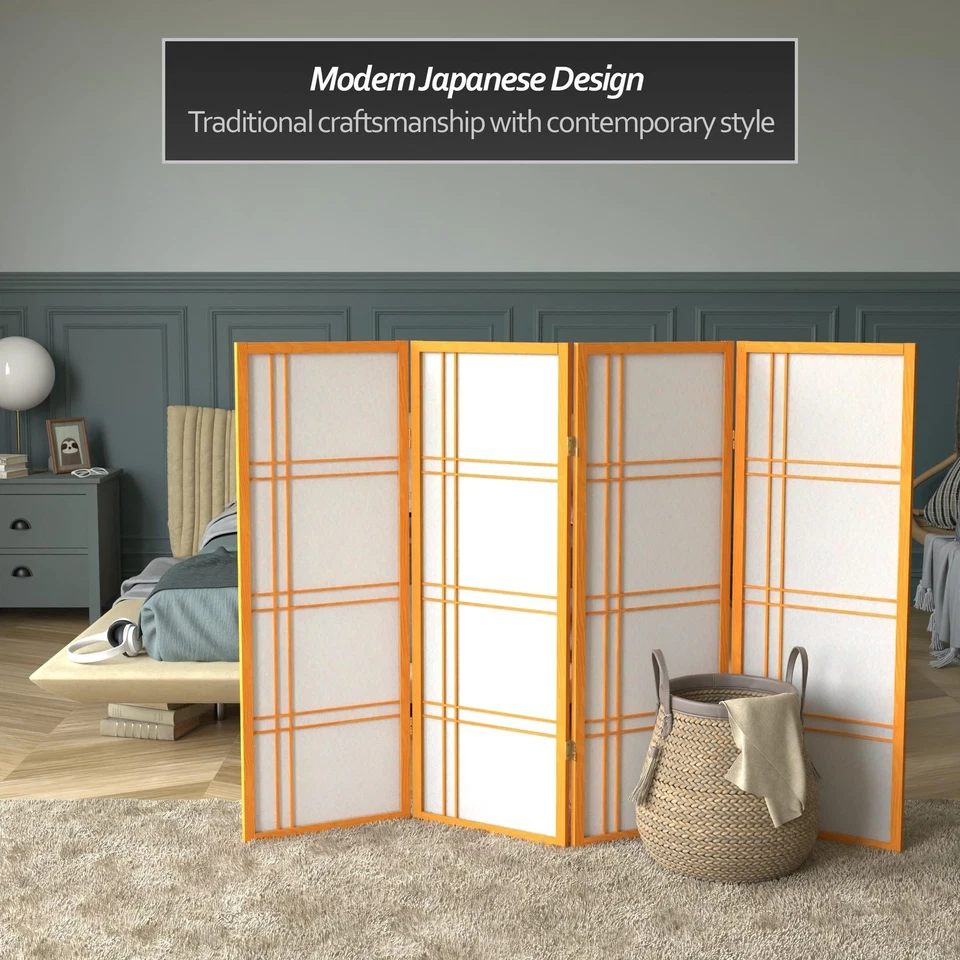 4 ft. Short Double Cross Shoji Screen - Honey - 4 Panels 4 Panel - Image 2 of 4