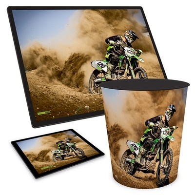 ITENGA Papierkorb Schreibtischunterlage Mauspad Set Motorrad MOTOCROSS neu