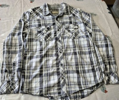 BKE Plaid Button Up, Pearl Snap with Roll Tab Sleeves, Size L *USED*