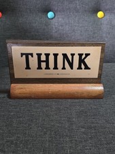 Vintage Early IBM THINK Sign Desktop Double Sided Wood Desk Plaque 7.25"