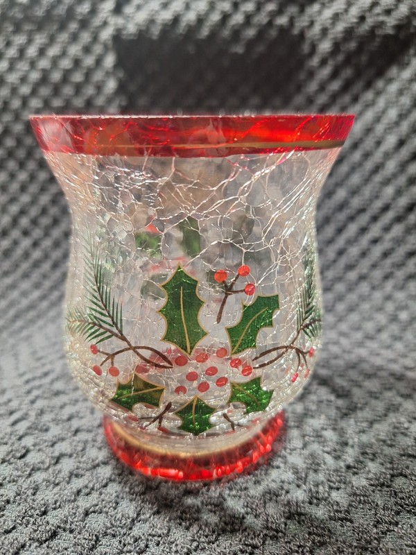 Yankee Candle Crackle Glass Holly Berries Votive Candle Holder