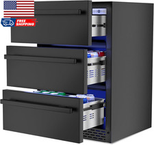 3-Tier Drawer Beverage Refrigerator, Hold 180 Cans 24 Inch Undercounter & Built