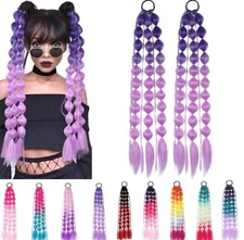 Bubble braid Festival Hair Set Of 2 Purple Ponytail Easy To Install