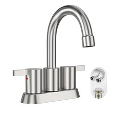 Phiestina Brushed Nickel 4 Inch 2 Handle Centerset Lead-Free Bathroom Sink Fa...