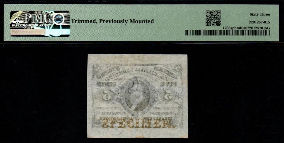 5c 3rd Issue NARROW MARGINS SPECIMEN SPENCER CLARK Fractional Currency! - Image 2 of 2