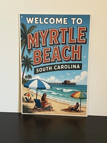 Myrtle Beach South Carolina￼Vintage Postcard Style Metal Sign Advertising