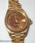 VINTAGE 18K GOLD ROLEX PRESIDENT LADY DATEJUST WATCH 6927 WOOD DIAL BARK FINISH