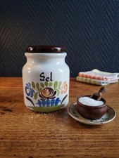 Charmant Pot à Sel Vintage en Céramique Peinte à la Main - Décor Floral Rustique