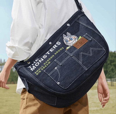 Labubu the Monsters Fall in Wild Denim Messenger Bag  Pop Mart New Sealed!
