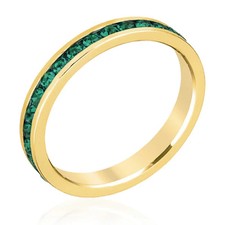 Emerald Gold Eternity Band, Green Stacking Band Gold, Gold Stackable Band