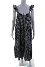 Madewell Womens Sleeveless Scoop Neck Floral Gingham Dress Navy White Size 8