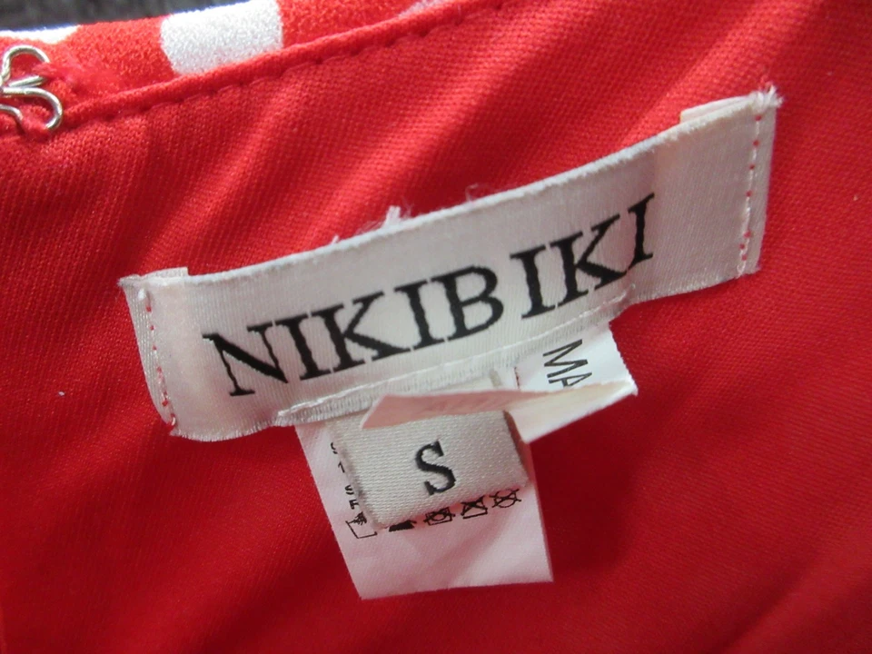 Vestido NIKIBIKI Rojo Blanco Lunares con Cinturón Para Mujer Pequeño Pinup Rockabilly Columpio Foto 2 de 4