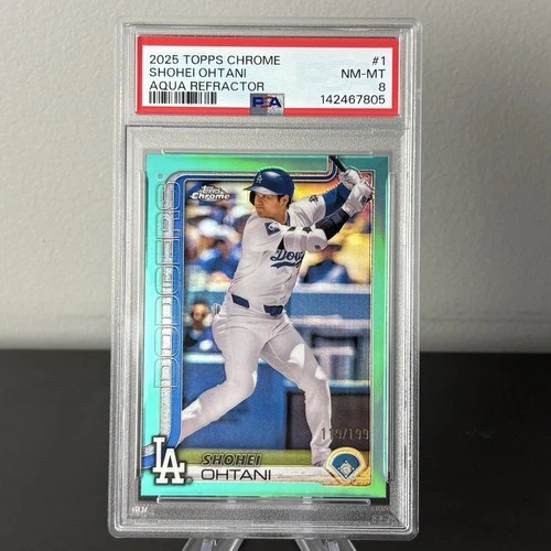 Shohei Ohtani 2025 Topps Chrome Aqua Refractor /199 PSA 8 Pop 2 7 Higher Card