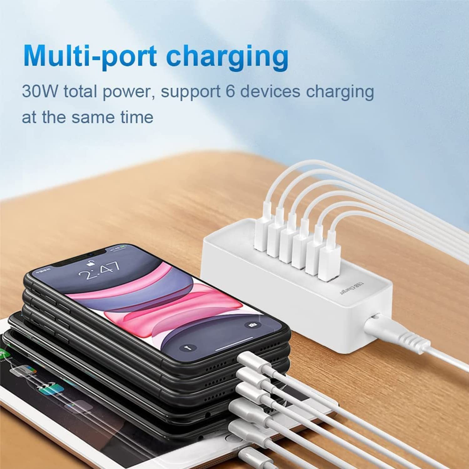 Chargeur Rapide USB Station Multi-Prise Contre l'Encombrement des Câbles