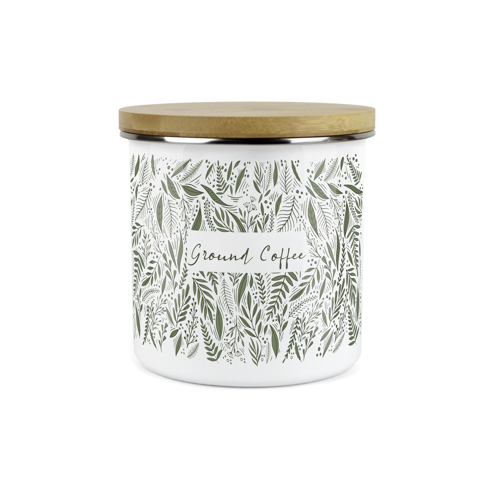 Purely Home - Green Leaves - Enamel Airtight Ground Coffee Storage Canister