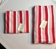 Two striped Fabric Jersey Remnant Cotton Maroon Pink  White 16x50"  30x66"