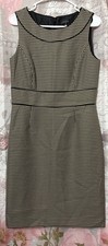 TAHARI Arthur S Levine Brown Tan Sheath Dress RoundNeck Sleeveless Business Sz 8