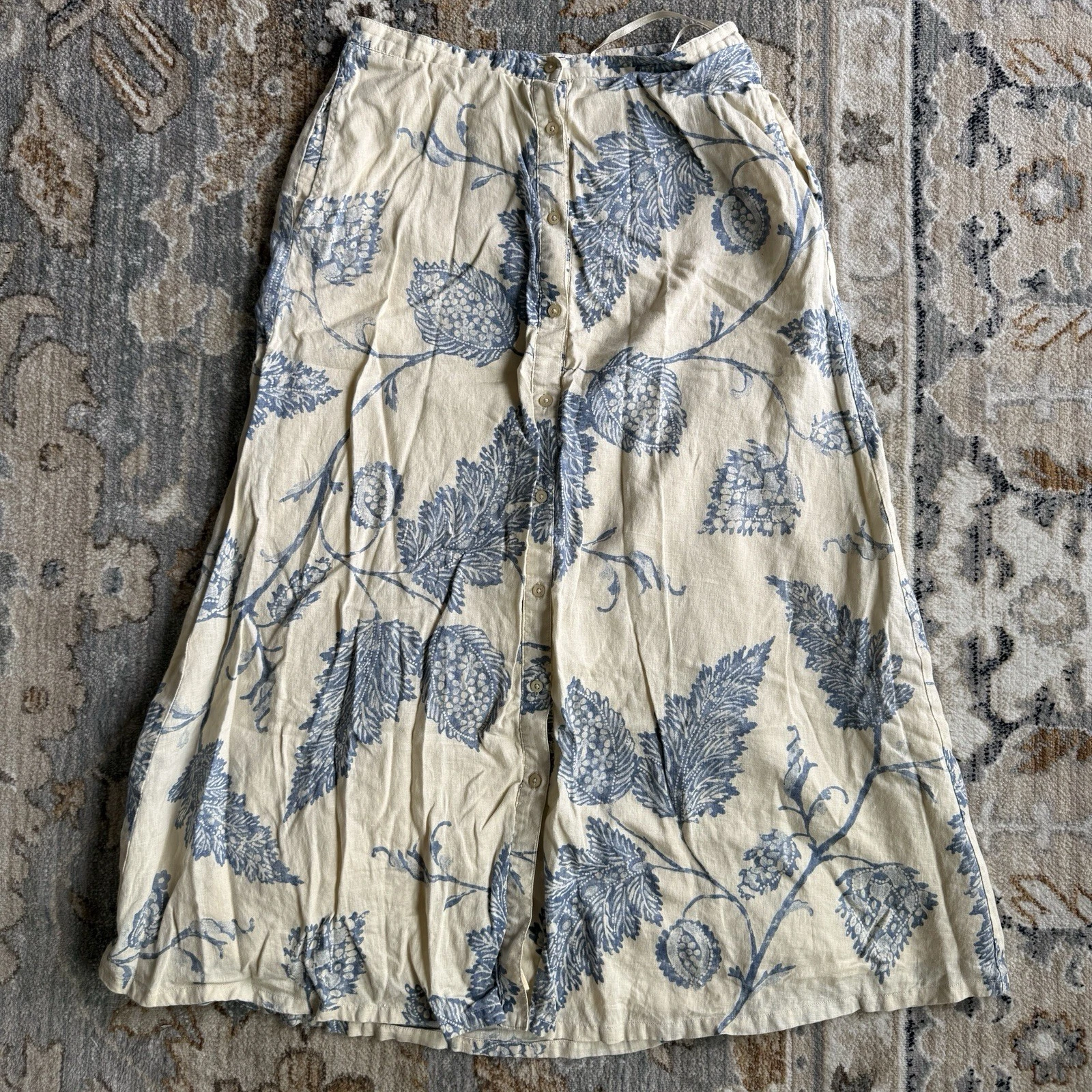 Lauren Ralph Lauren Floral Linen Skirt Womens Size 4 Beige & Beige Vintage Beach